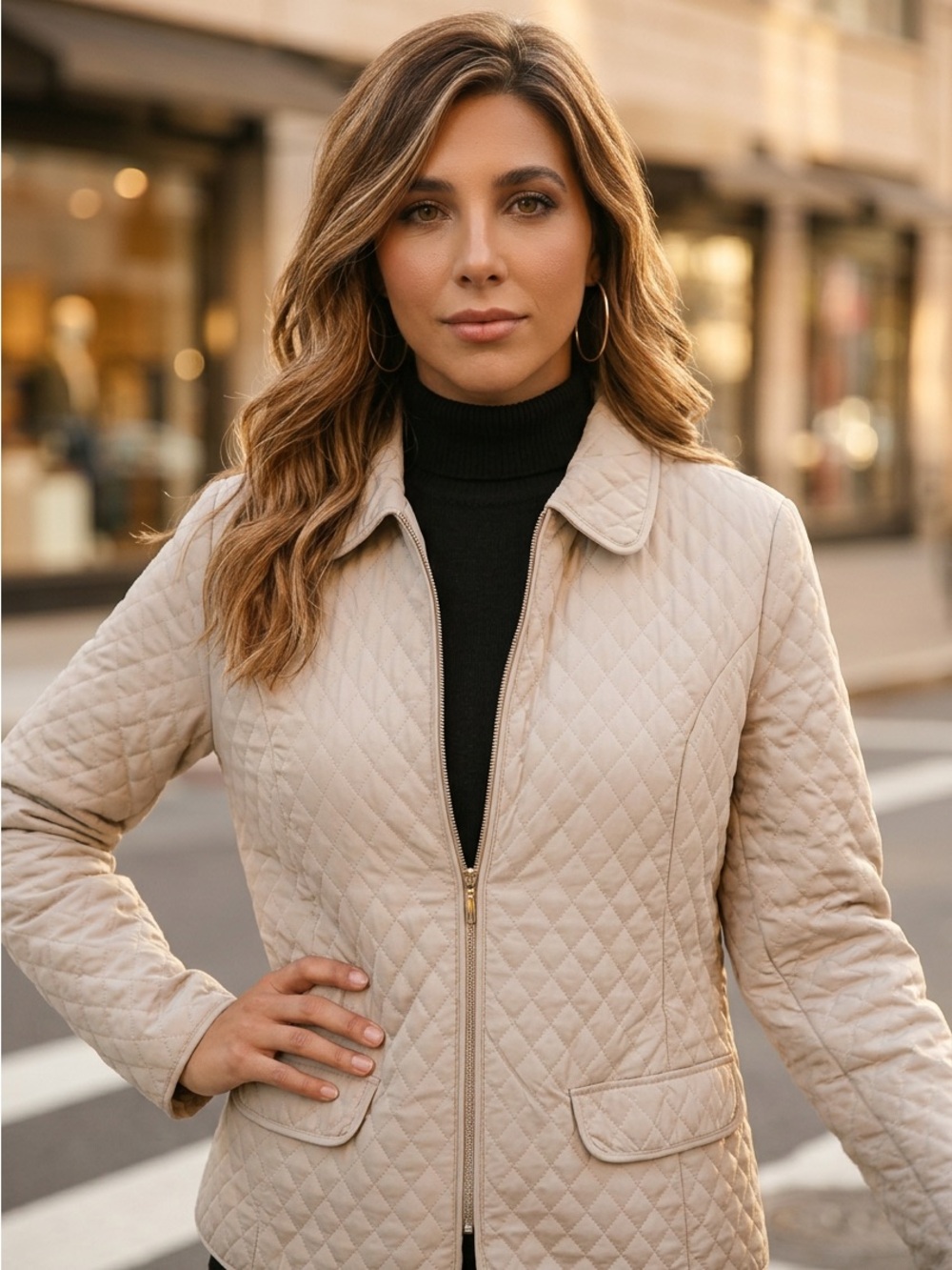 Denver Hayes Casual Quilted Cottagecore Cream Beige Jacket size 16